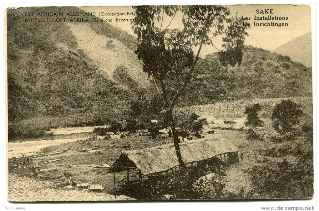 CONGO BELGE CARTE POSTALE ENTIER SURCHARGE EST AFRICAIN ALLEMAND (OCCUPATION BELGE) N°18 SAKE INSTALLATIONS - Interi Postali