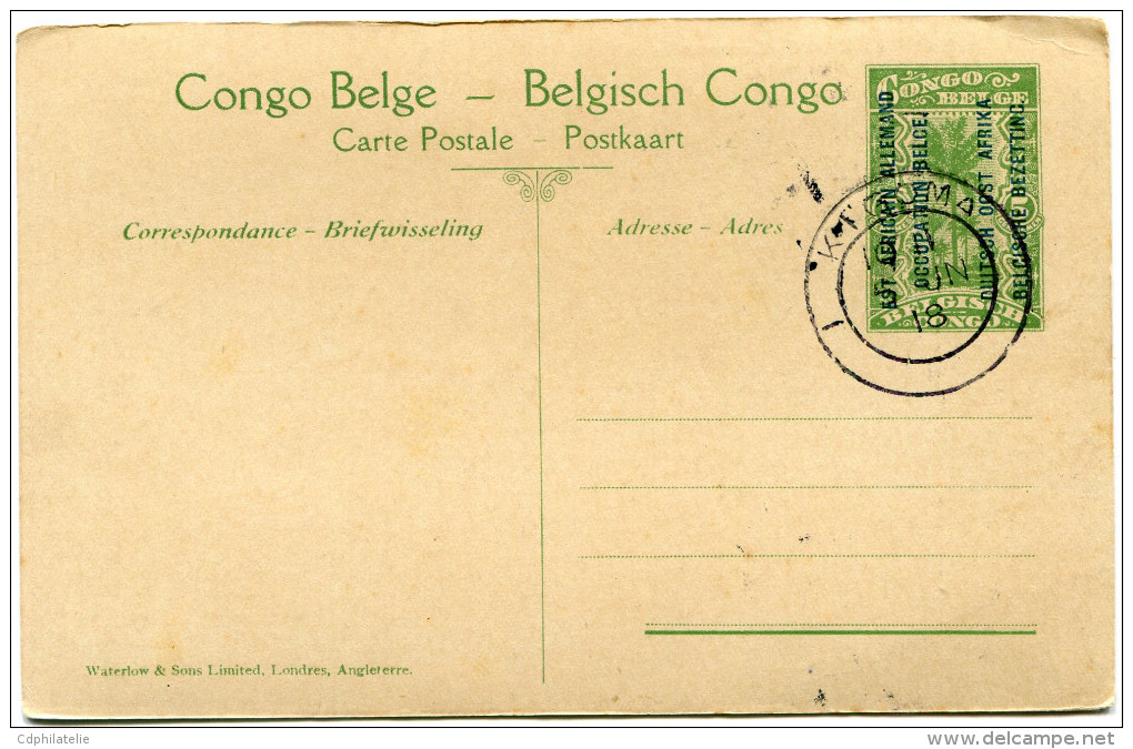 CONGO BELGE CARTE POSTALE ENTIER SURCHARGE EST AFRICAIN ALLEMAND (OCCUPATION BELGE) N°18 SAKE INSTALLATIONS - Stamped Stationery