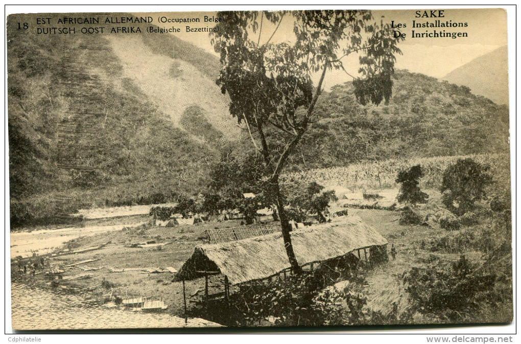 CONGO BELGE CARTE POSTALE ENTIER SURCHARGE EST AFRICAIN ALLEMAND (OCCUPATION BELGE) N°18 SAKE INSTALLATIONS - Interi Postali