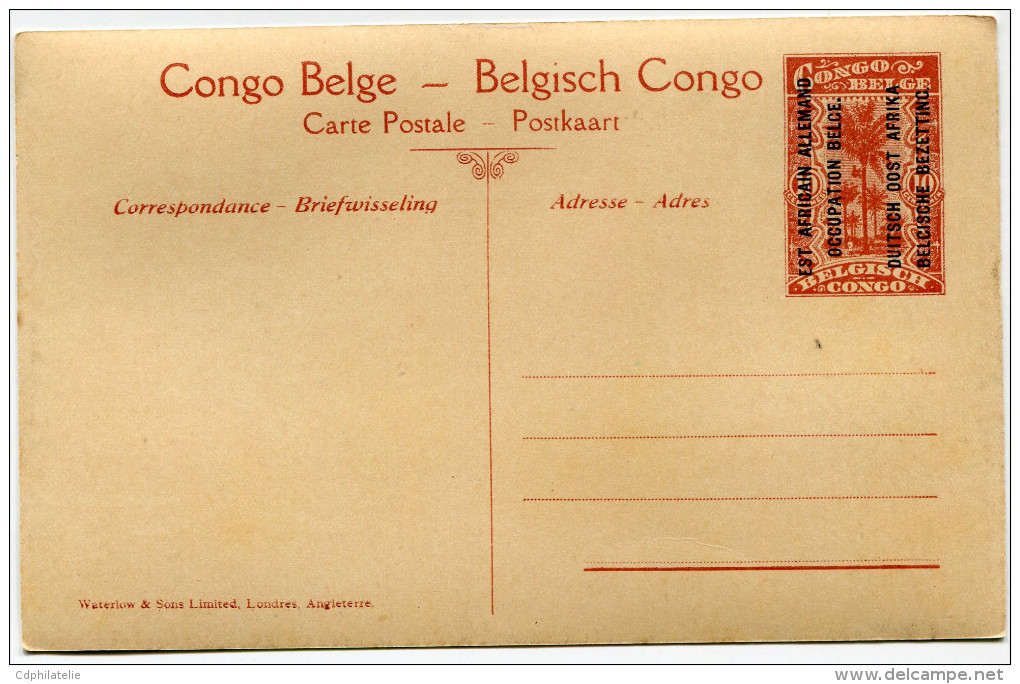 CONGO BELGE CARTE POSTALE ENTIER SURCHARGE EST AFRICAIN ALLEMAND (OCCUPATION BELGE) N°18 SAKE INSTALLATIONS - Stamped Stationery