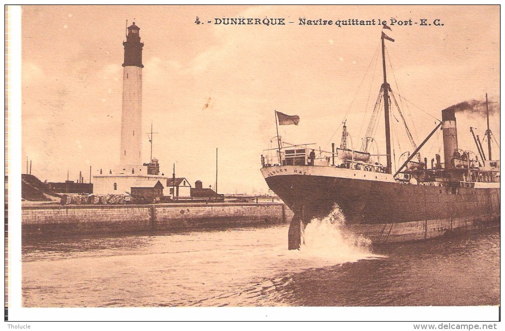 Dunkerque (Nord)-Steamer-Vapeur "Stanley Hall" Navire Quittant Le Port-Le Phare -Edit. Vve E.Cailteux-Gorlier, Lille - Commercio