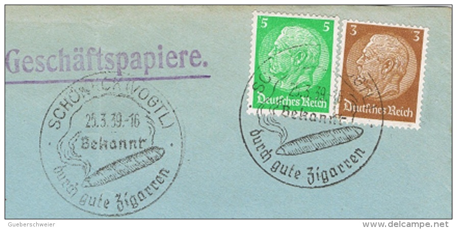 FLORA-L269 - ALLEMAGNE Obl. Illustrée De Schöneck Avec Publicité Pour Ses Cigares Sur Lettre Commerciale 1939 - Covers & Documents