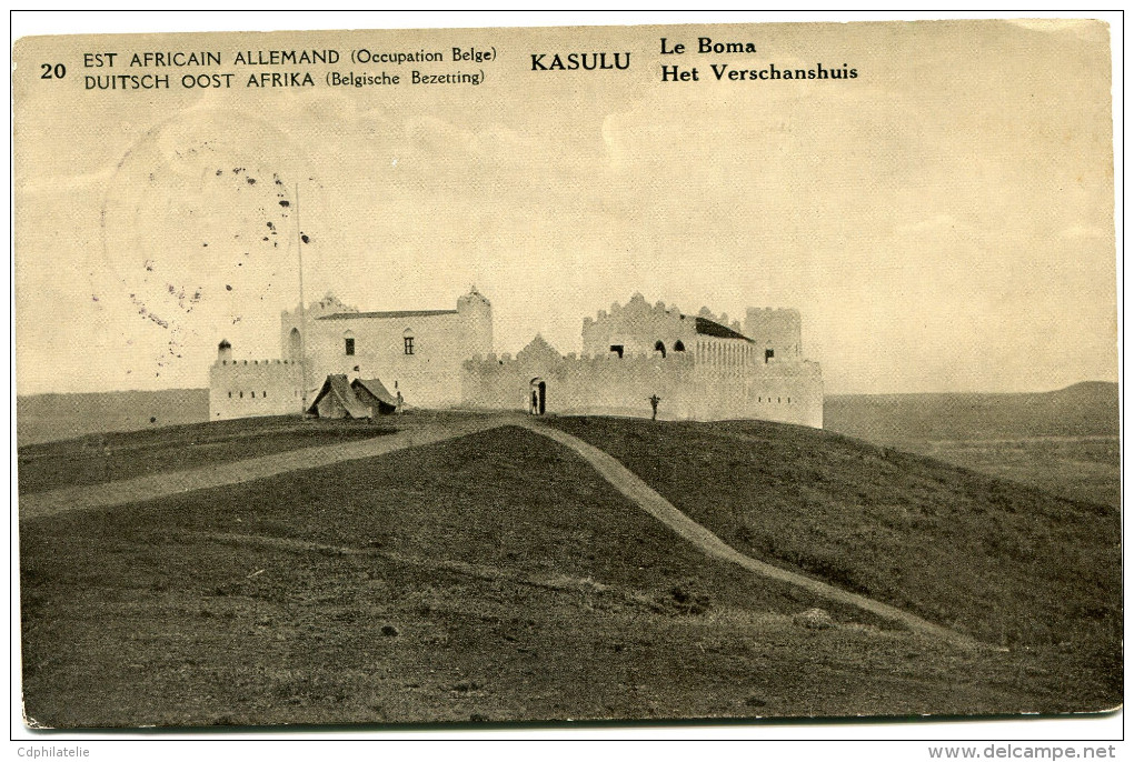 CONGO BELGE CARTE POSTALE ENTIER SURCHARGE EST AFRICAIN ALLEMAND (OCCUPATION BELGE) N°20 KASULU LE BOMA - Postwaardestukken