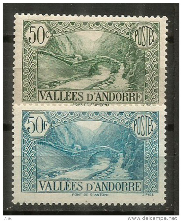 Le Pont De St Antoine à La Massana,  Année 1932, 2  Timbres Neufs ** Différents. Côte 16.50 €uro. - Ungebraucht