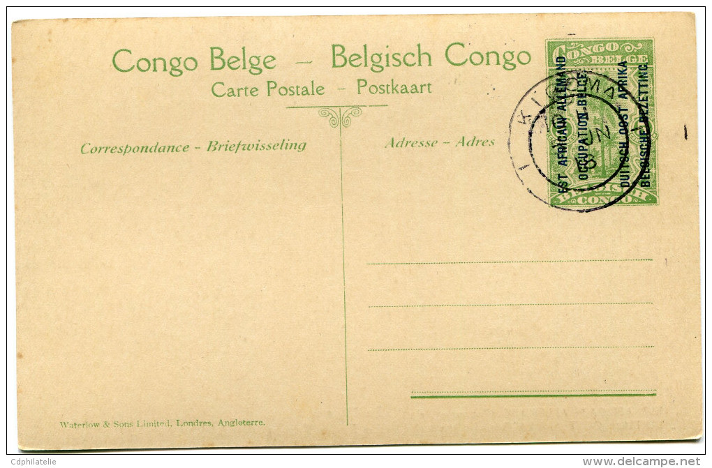 CONGO BELGE CARTE POSTALE ENTIER SURCHARGE EST AFRICAIN ALLEMAND (OCCUPATION BELGE) N°21 LA KAGERA - Interi Postali