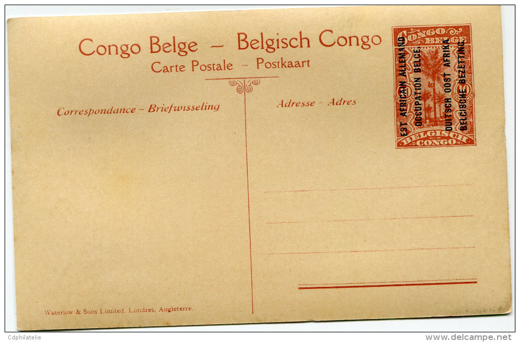 CONGO BELGE CARTE POSTALE ENTIER SURCHARGE EST AFRICAIN ALLEMAND (OCCUPATION BELGE) N°23 UN CAMP DANS LE RUANDA - Stamped Stationery
