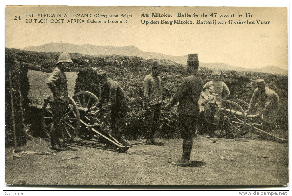 CONGO BELGE CARTE POSTALE ENTIER SURCHARGE EST AFRICAIN ALLEMAND (OCCUPATION BELGE) N°24 AU MITOKO BATTERIE DE 47....... - Ganzsachen