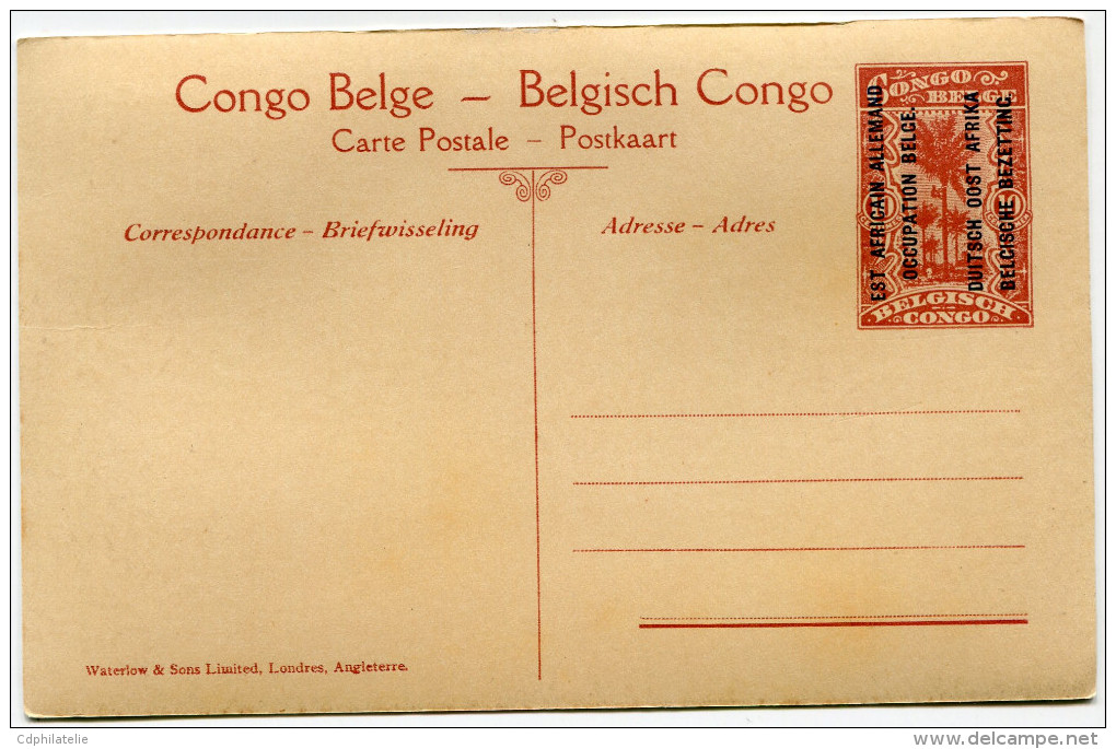 CONGO BELGE CARTE POSTALE ENTIER SURCHARGE EST AFRICAIN ALLEMAND (OCCUPATION BELGE) N°24 AU MITOKO BATTERIE DE 47....... - Ganzsachen