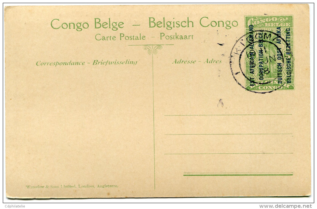 CONGO BELGE CARTE POSTALE ENTIER SURCHARGE EST AFRICAIN ALLEMAND (OCCUPATION BELGE) N°25 LE LAC KIVU VU DU MONT N´GOMA - Stamped Stationery