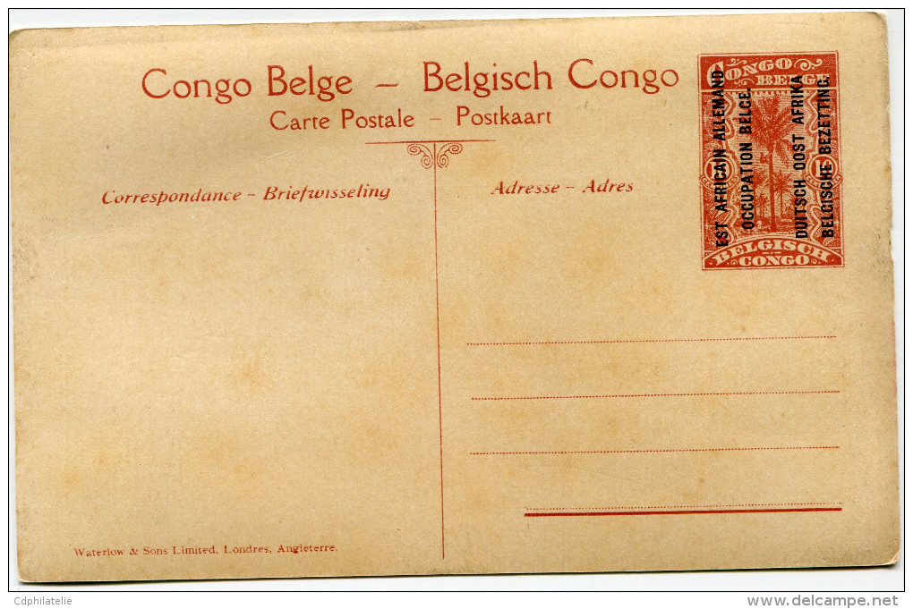 CONGO BELGE CARTE POSTALE ENTIER SURCHARGE EST AFRICAIN ALLEMAND (OCCUPATION BELGE) N°27 ECHELON DE MUNITIONS D´UNE .... - Stamped Stationery