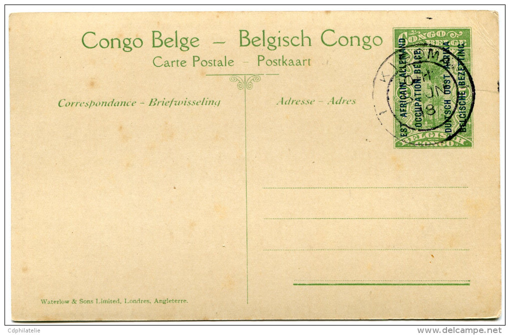 CONGO BELGE CARTE POSTALE ENTIER SURCHARGE EST AFRICAIN ALLEMAND (OCCUPATION BELGE) N°27 ECHELON DE MUNITIONS D'UNE..... - Stamped Stationery