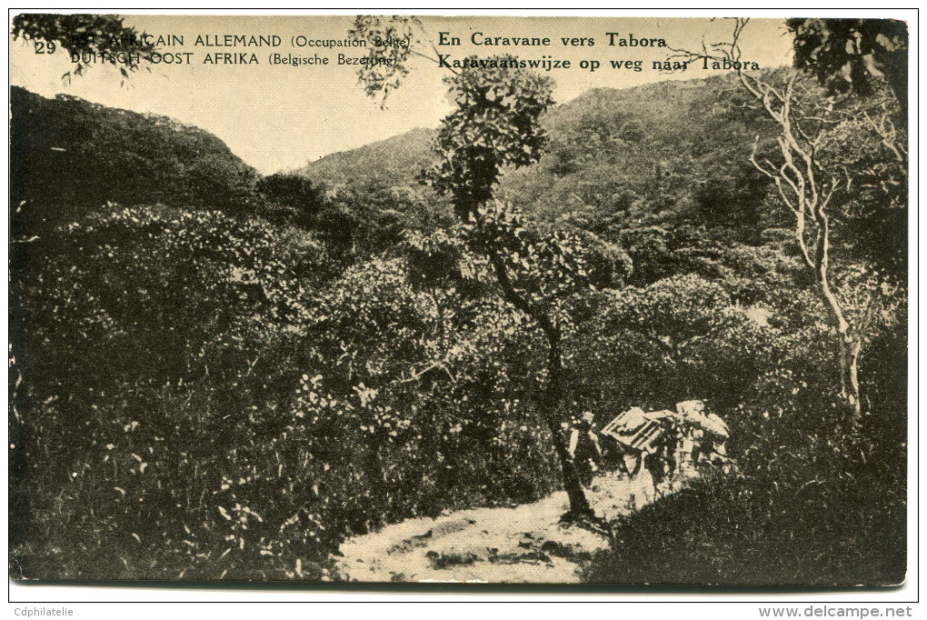 CONGO BELGE CARTE POSTALE ENTIER SURCHARGE EST AFRICAIN ALLEMAND (OCCUPATION BELGE) N°29 EN CARAVANE VERS TABORA - Stamped Stationery