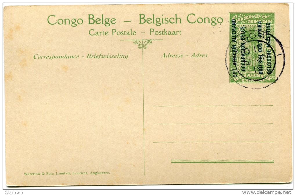 CONGO BELGE CARTE POSTALE ENTIER SURCHARGE EST AFRICAIN ALLEMAND (OCCUPATION BELGE) N°29 EN CARAVANE VERS TABORA - Postwaardestukken