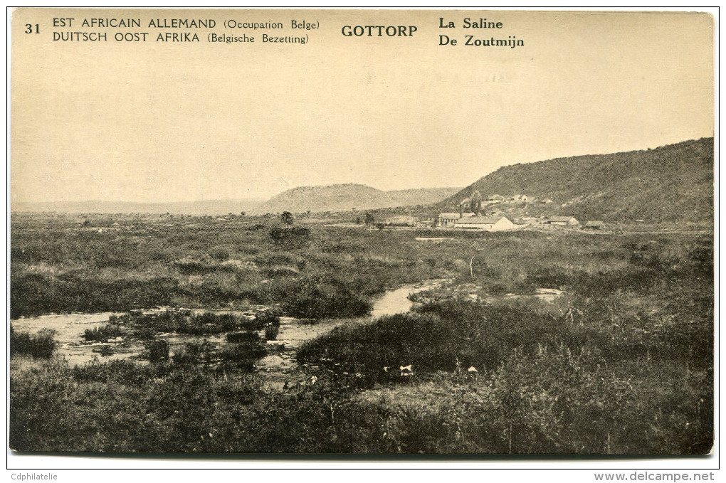 CONGO BELGE CARTE POSTALE ENTIER SURCHARGE EST AFRICAIN ALLEMAND (OCCUPATION BELGE) N°31 GOTTORP LA SALINE - Interi Postali