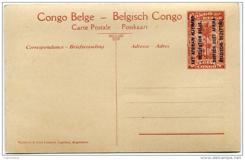 CONGO BELGE CARTE POSTALE ENTIER SURCHARGE EST AFRICAIN ALLEMAND (OCCUPATION BELGE) N°31 GOTTORP LA SALINE - Stamped Stationery