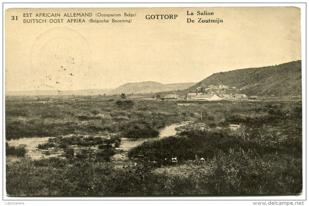 CONGO BELGE CARTE POSTALE ENTIER SURCHARGE EST AFRICAIN ALLEMAND (OCCUPATION BELGE) N°31 GOTTORP LA SALINE - Stamped Stationery