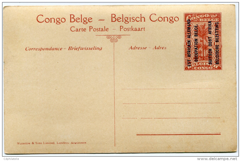 CONGO BELGE CARTE POSTALE ENTIER SURCHARGE EST AFRICAIN ALLEMAND (OCCUPATION BELGE) N°35 VERS BIARAMULO TRAVERSEE DE.... - Stamped Stationery