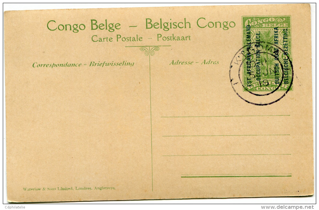 CONGO BELGE CARTE POSTALE ENTIER SURCHARGE EST AFRICAIN ALLEMAND (OCCUPATION BELGE) N°35 VERS BIARAMULO TRAVERSEE DE.... - Stamped Stationery