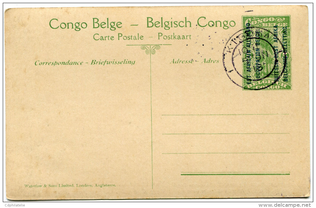 CONGO BELGE CARTE POSTALE ENTIER SURCHARGE EST AFRICAIN ALLEMAND (OCCUPATION BELGE) N°36 VERS BIARAMULO TRAVERSEE DE.... - Entiers Postaux