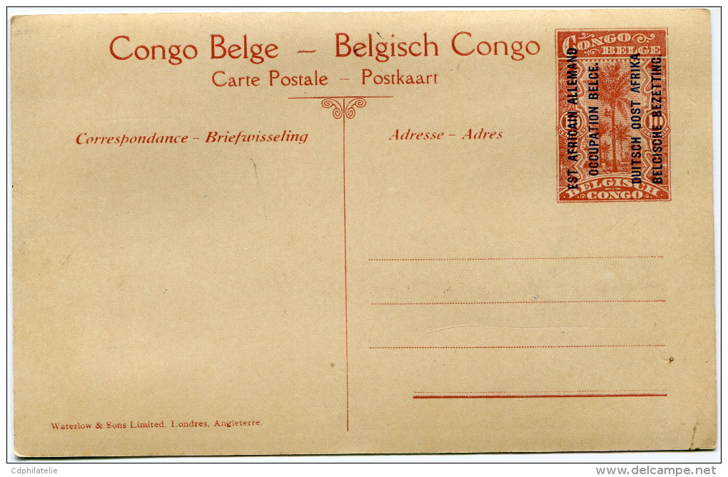 CONGO BELGE CARTE POSTALE ENTIER SURCHARGE EST AFRICAIN ALLEMAND (OCCUPATION BELGE) N°36 VERS BIARAMULO TRAVERSEE DE.... - Ganzsachen