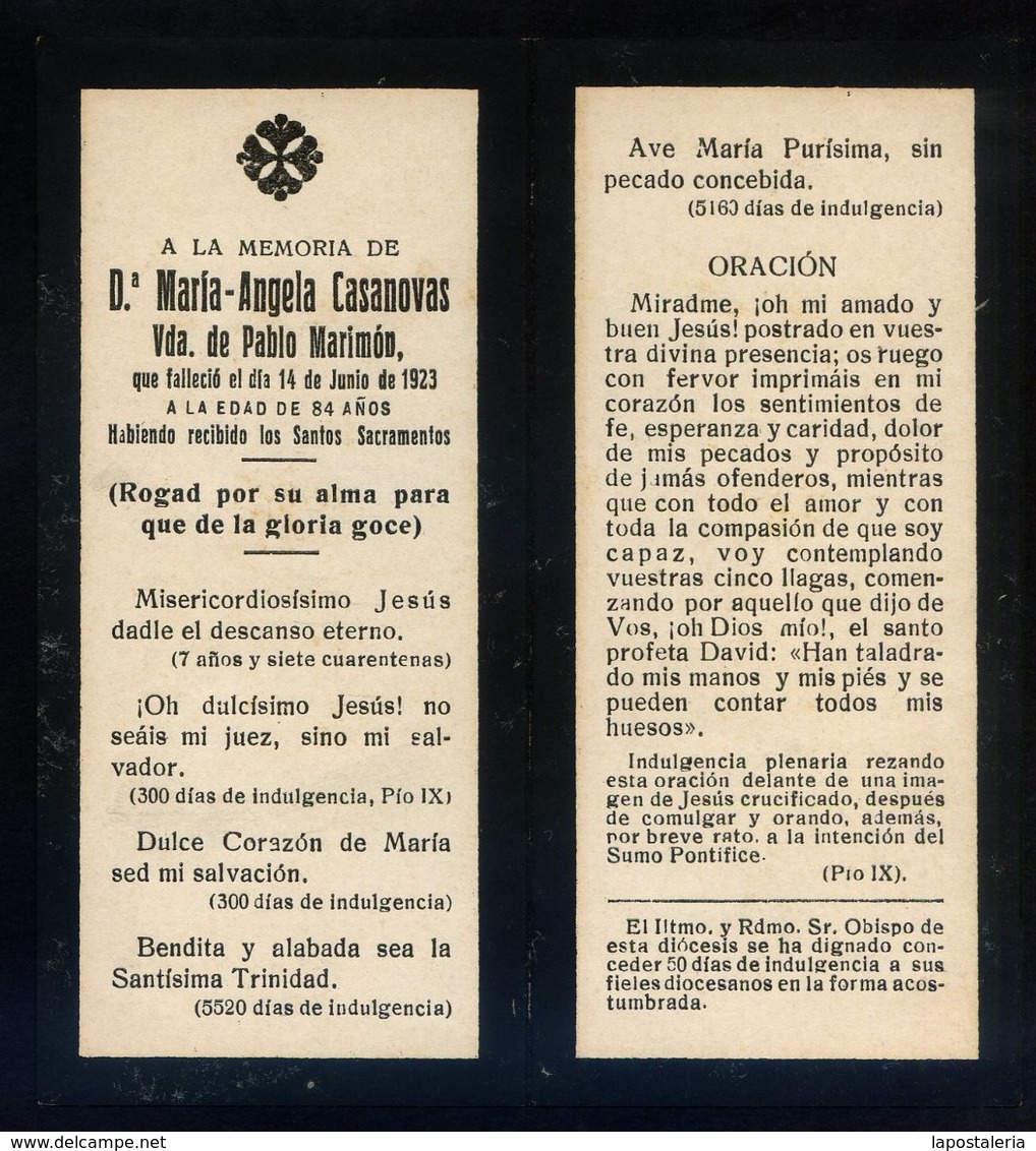 Impresor *Thomas, Barcelona 1923* Recordatorio Mod. 248 Y 249. - Imágenes Religiosas