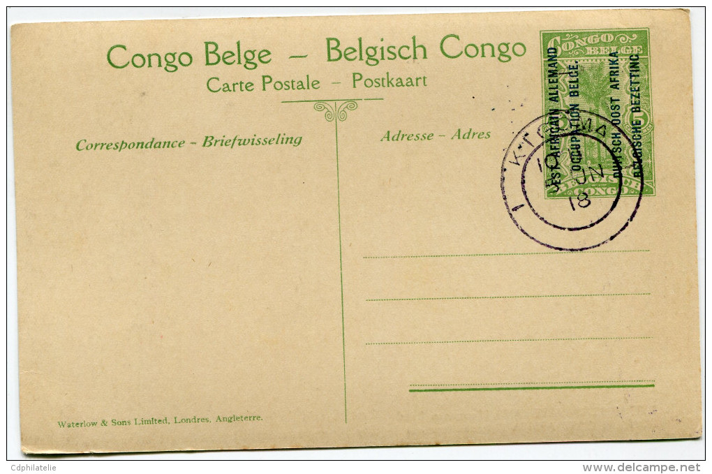 CONGO BELGE CARTE POSTALE ENTIER SURCHARGE EST AFRICAIN ALLEMAND (OCCUPATION BELGE) N°37 LES MARAIS DE LA KAGERA - Stamped Stationery