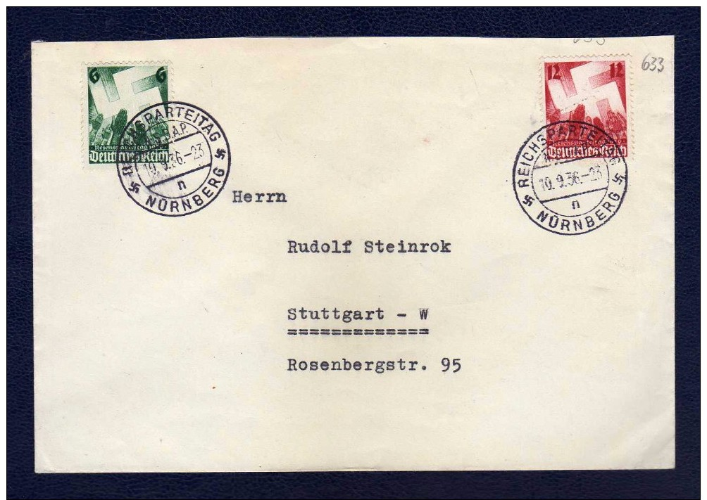 DR 1936, Satzbrief Mit 632 / 633 Vom Reichsparteitag Nürnberg, SST 10.9.36 - Covers & Documents