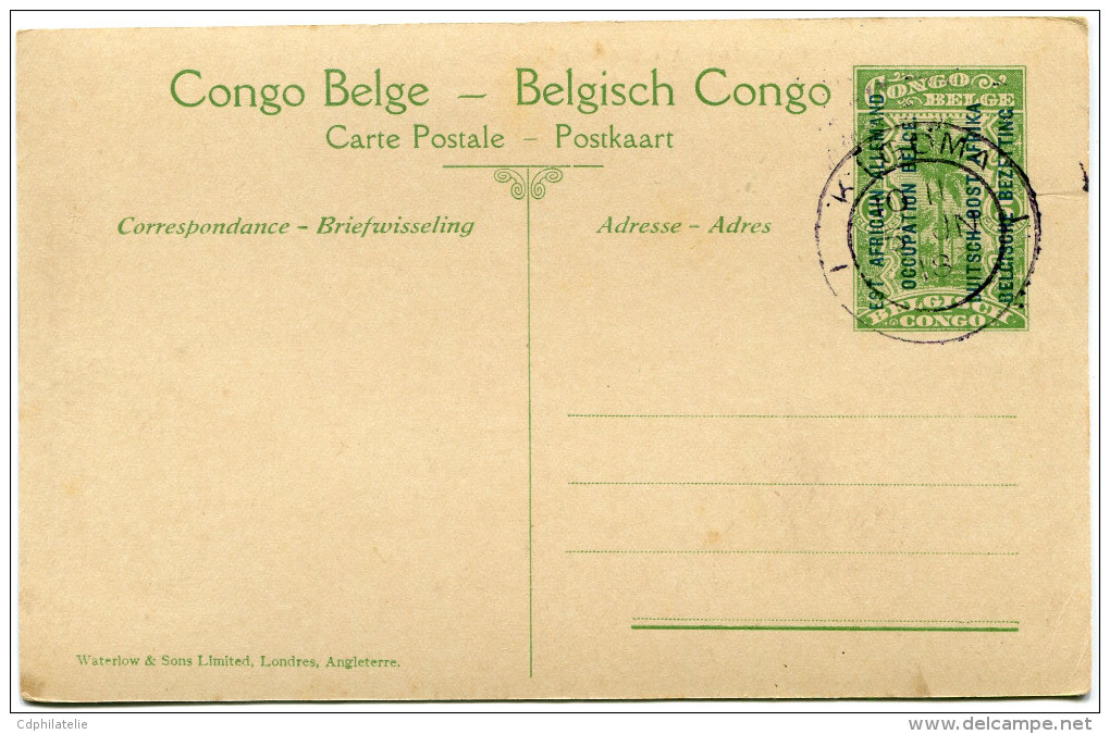 CONGO BELGE CARTE POSTALE ENTIER SURCHARGE EST AFRICAIN ALLEMAND (OCCUPATION BELGE) N°39 MALAGARASSI - Stamped Stationery