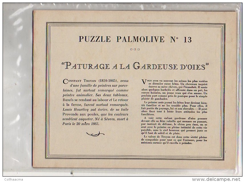 Publicité / Puzzle PALMOLIVE  N° 13 " Paturage à La Gardeuse D'Oies " Par Troyon + Enveloppe - Autres & Non Classés