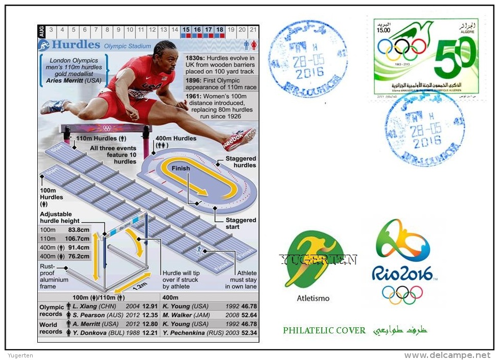 ALGERIA 2016 - Philatelic Cover Olympic Games Rio 2016 Athletcs Hurdles Olympische Spiele Olímpicos Olympics - Summer 2016: Rio De Janeiro