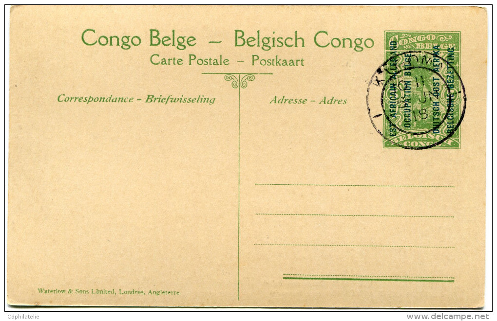 CONGO BELGE CARTE POSTALE ENTIER SURCHARGE EST AFRICAIN ALLEMAND (OCCUPATION BELGE) N°42 ENTREE D'UN VILLAGE WATUZI - Postwaardestukken