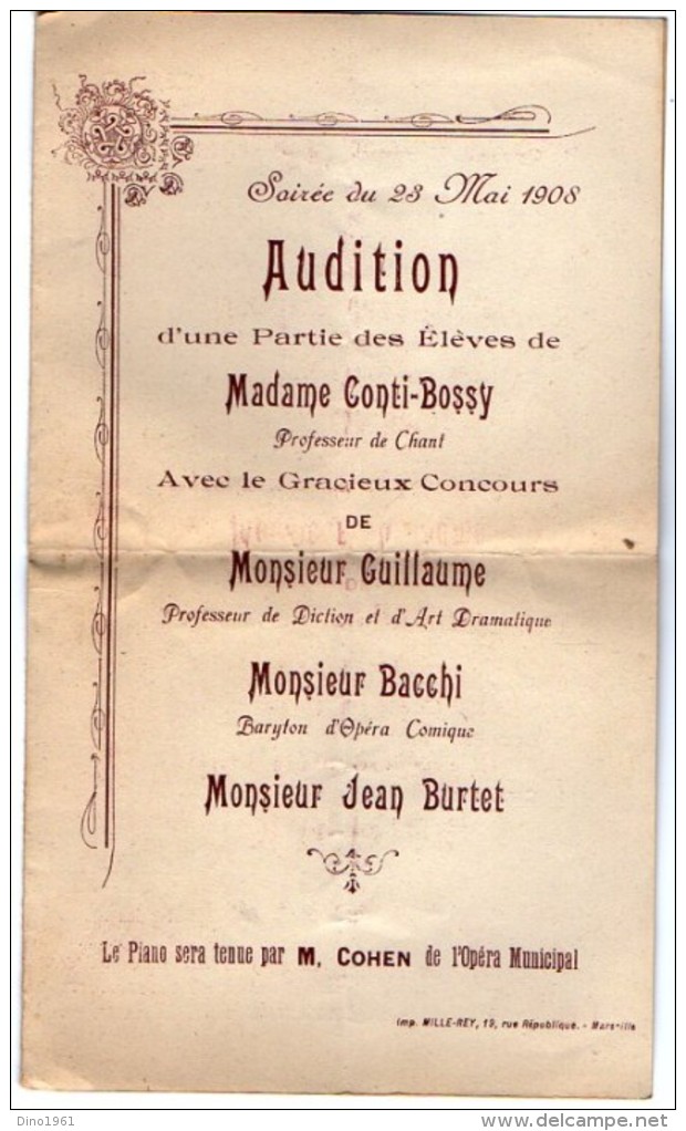 VP4873 - Lettre & Programe - Music - Soirée Du 23 Mai 1908 à  MARSEILLE - Programmes