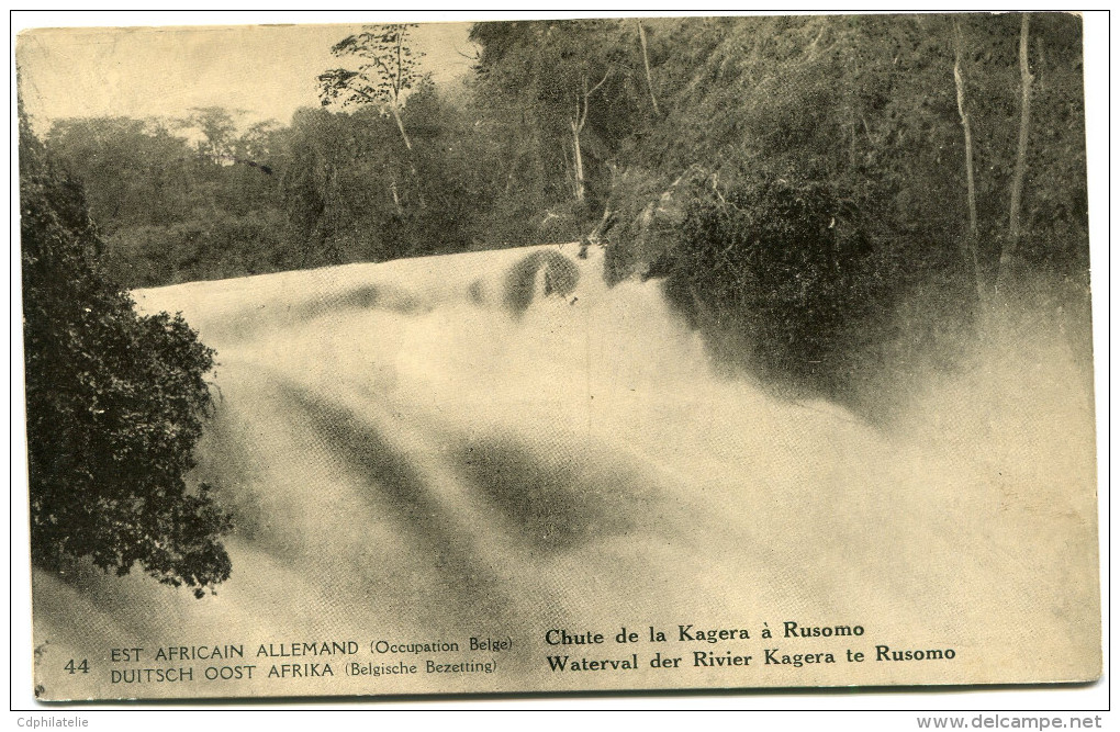 CONGO BELGE CARTE POSTALE ENTIER SURCHARGE EST AFRICAIN ALLEMAND (OCCUPATION BELGE) N°44 CHUTE DE LA KAGERA A RUSOMO - Interi Postali