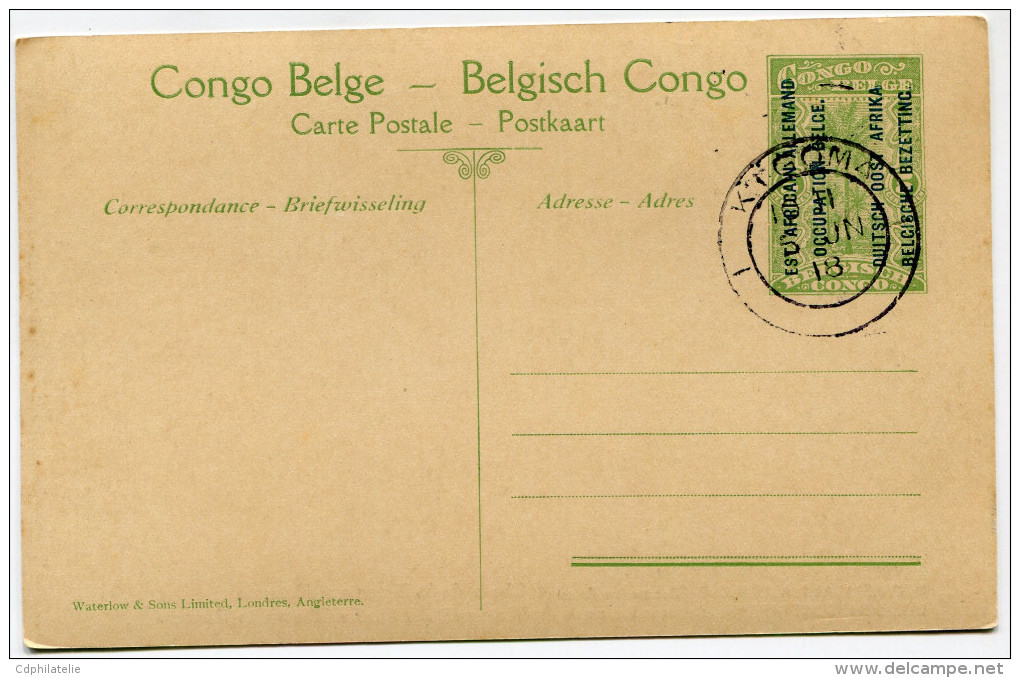 CONGO BELGE CARTE POSTALE ENTIER SURCHARGE EST AFRICAIN ALLEMAND (OCCUPATION BELGE) N°44 CHUTE DE LA KAGERA A RUSOMO - Stamped Stationery