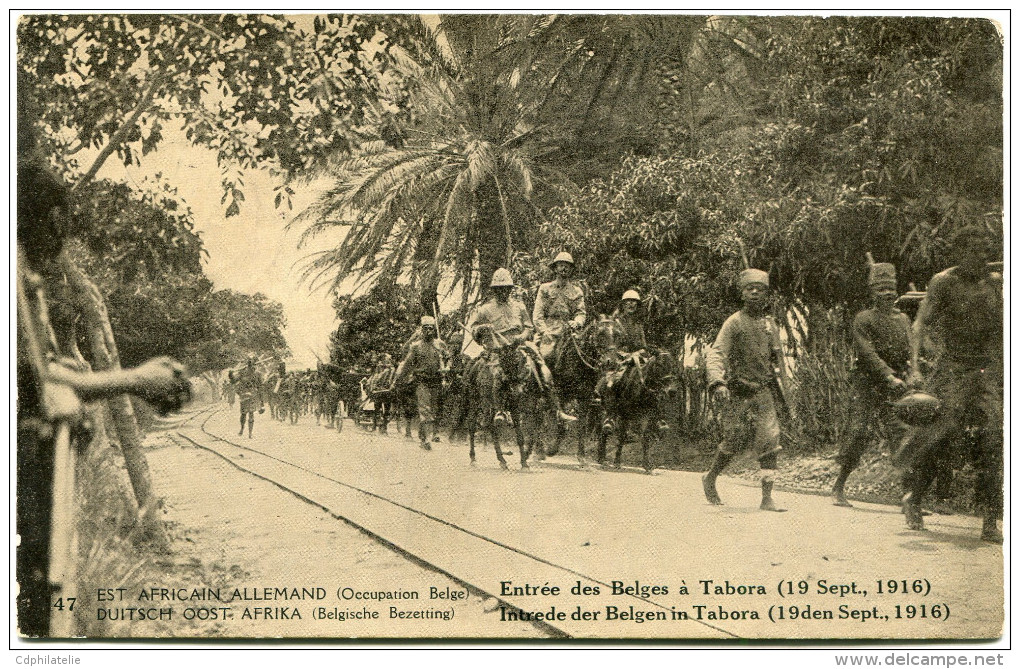 CONGO BELGE CARTE POSTALE ENTIER SURCHARGE EST AFRICAIN ALLEMAND (OCCUPATION BELGE) N°47 ENTREE DES BELGES A TABORA - Stamped Stationery