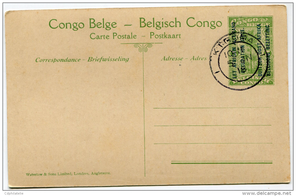 CONGO BELGE CARTE POSTALE ENTIER SURCHARGE EST AFRICAIN ALLEMAND (OCCUPATION BELGE) N°47 ENTREE DES BELGES A TABORA - Stamped Stationery