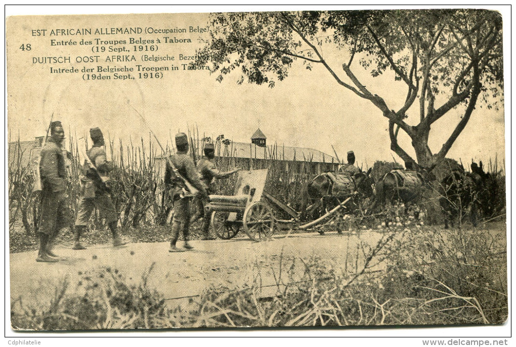 CONGO BELGE CARTE POSTALE ENTIER SURCHARGE EST AFRICAIN ALLEMAND (OCCUPATION BELGE) N°48 ENTREE DES TROUPES BELGES A.. - Entiers Postaux