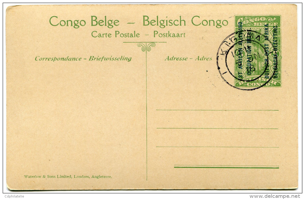 CONGO BELGE CARTE POSTALE ENTIER SURCHARGE EST AFRICAIN ALLEMAND (OCCUPATION BELGE) N°48 ENTREE DES TROUPES BELGES A.. - Postwaardestukken
