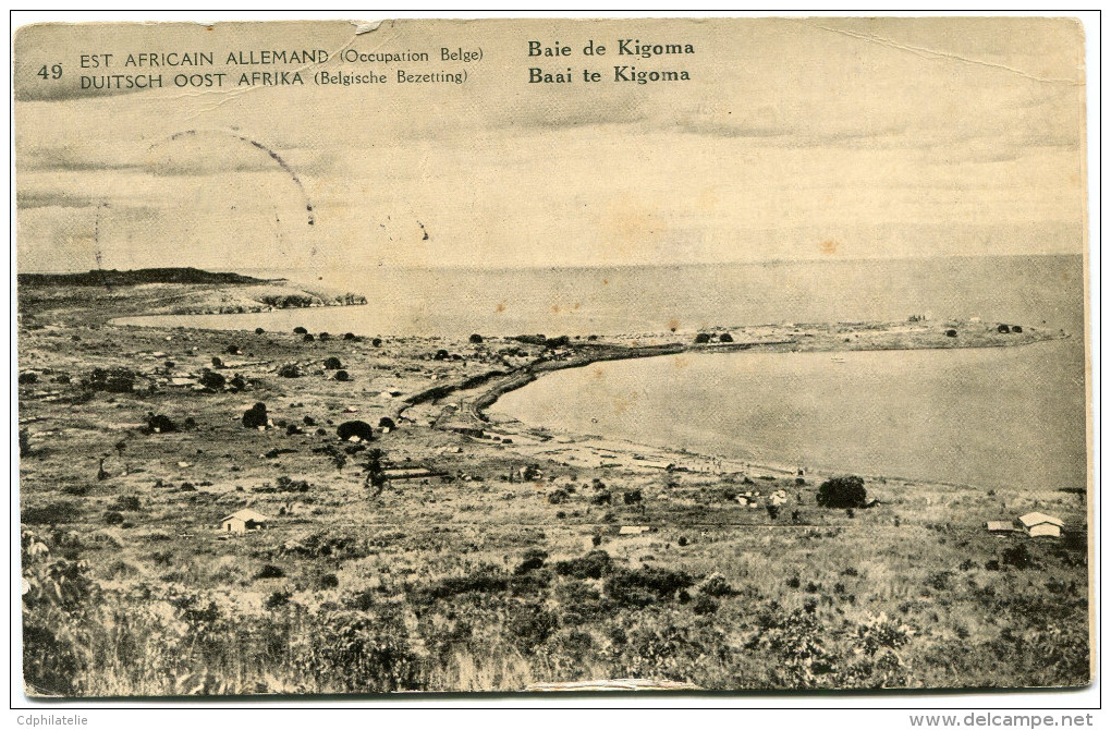 CONGO BELGE CARTE POSTALE ENTIER SURCHARGE EST AFRICAIN ALLEMAND (OCCUPATION BELGE) N°49 BAIE DE KIGOMA - Entiers Postaux