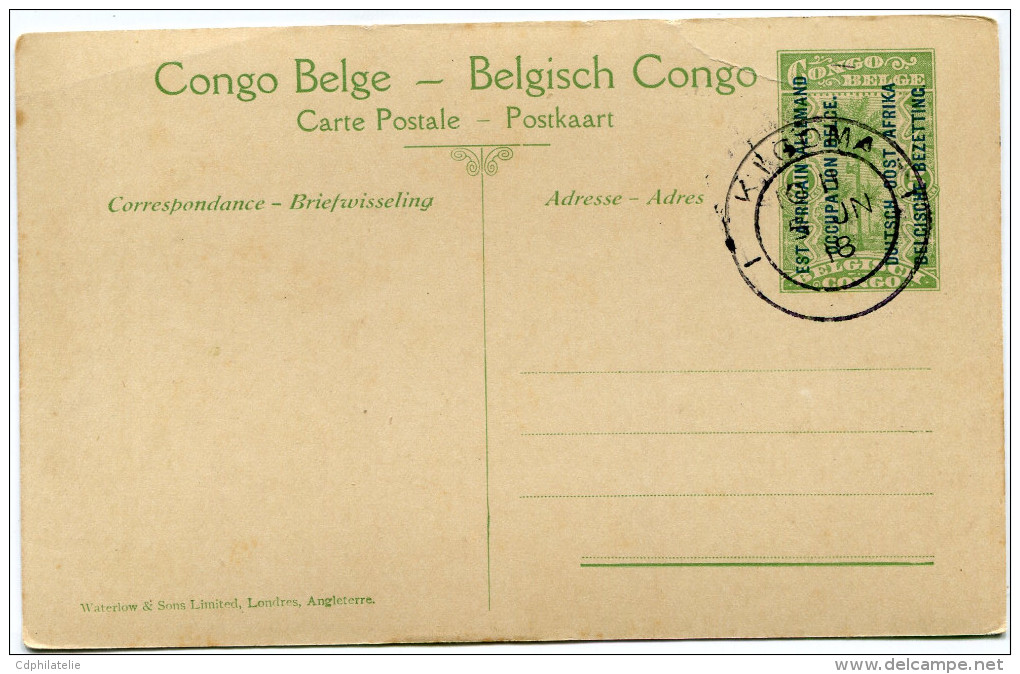 CONGO BELGE CARTE POSTALE ENTIER SURCHARGE EST AFRICAIN ALLEMAND (OCCUPATION BELGE) N°49 BAIE DE KIGOMA - Entiers Postaux