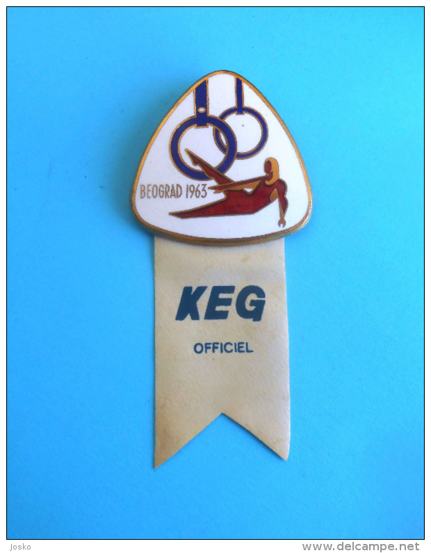 EUROPEAN GYMNASTICS CUP 1963 - Large Official Participant Enamel Badge " KEG Officiel " Gymnastique Gymnastik Ginnastica - Gymnastics