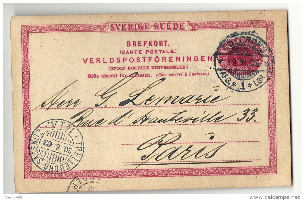 Sweden / Suède - GOTEBORG Pour Paris. Cachet De TRELLEBORG. 1903 - Briefe U. Dokumente