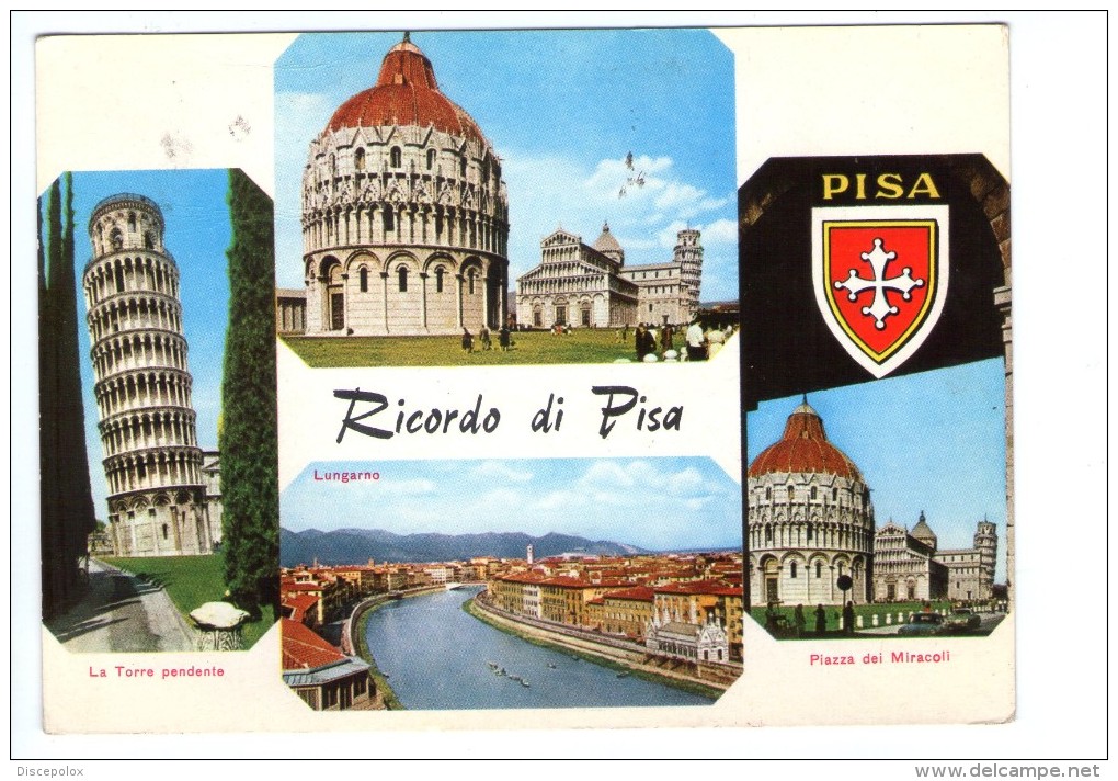 Q2069 CARTOLINA Di Ricordo Da Pisa - Multipla Con Stemma - VIAG. 1966 - Toscana Italia, Italy - Pisa