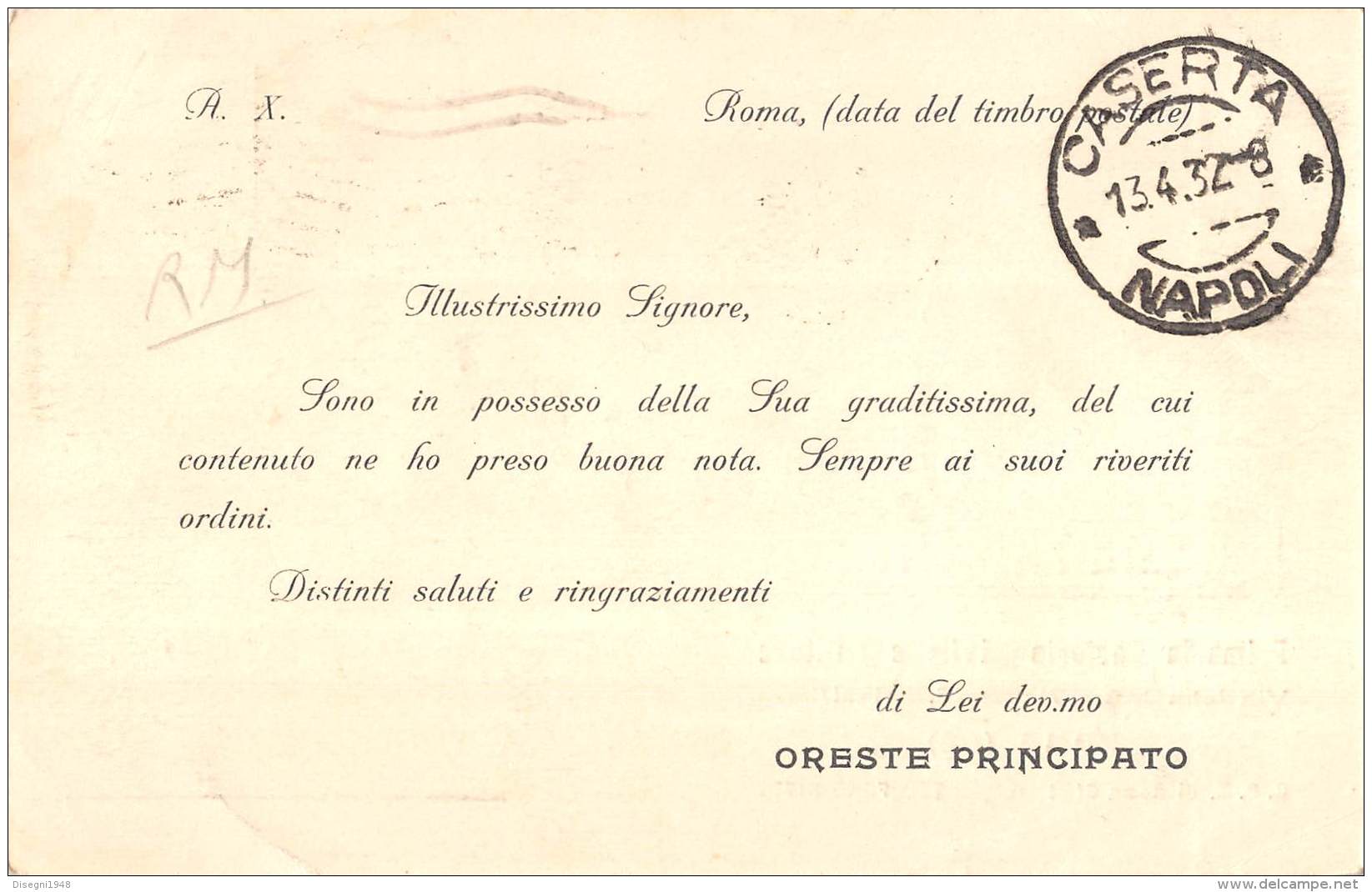 05704 "ROMA - ORESTE PRINCIPATO - PRIMARIA SARTORIA CIVILE E MILITARE" CARTOLINA COMM. INTESTATA, SPEDITA 1932 - Altri & Non Classificati