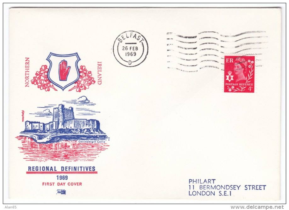 Regional Definitives 1969 First Day Cover, Northern Ireland 4p Issue - Northern Ireland