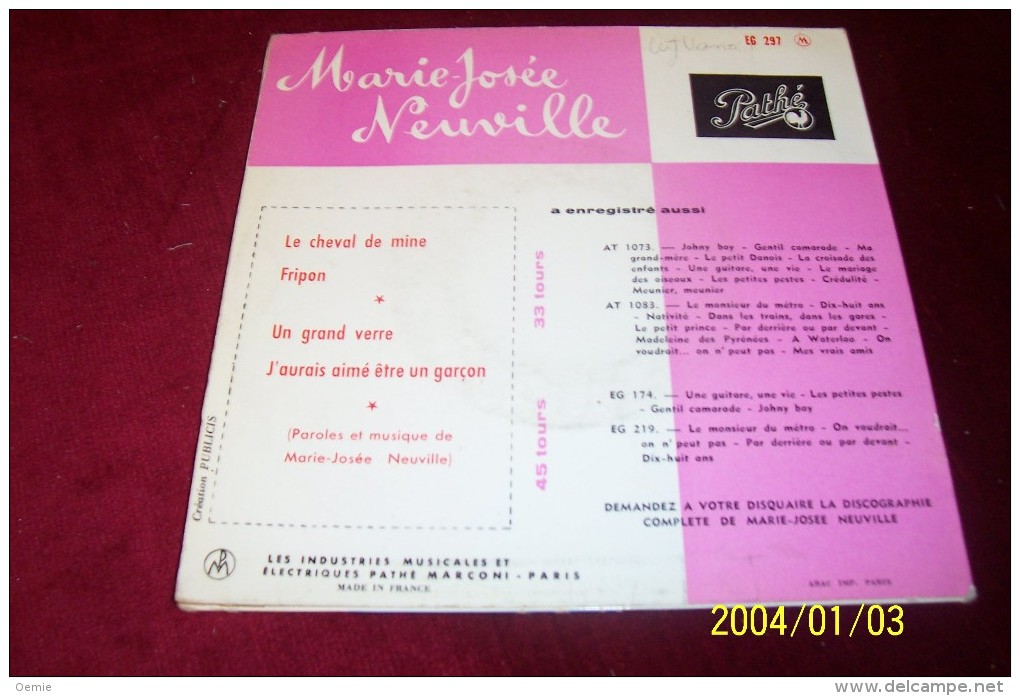 MARIE  JOSEE  NEUVILLE  °  LE CHEVAL DE MINE   + 3 TITRES - Collections Complètes