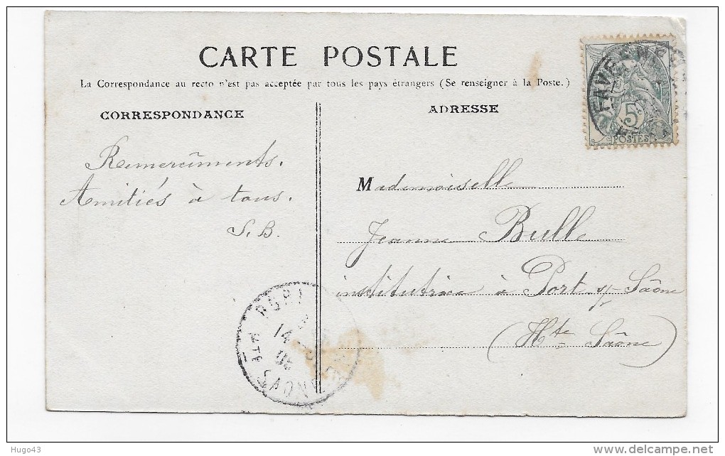 (RECTO / VERSO) LUXEUIL EN 1905 - N° 7 - FONTAINE NEPTUNE - BEAU CACHET - CPA - Luxeuil Les Bains