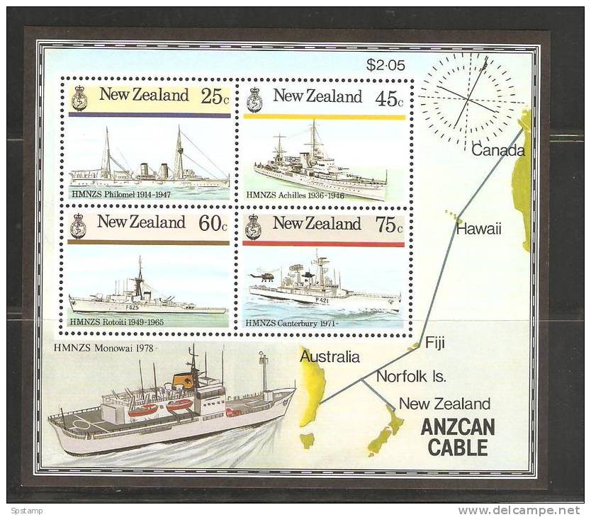New Zealand 1985 Miniature Sheet Navy Ships Of War  ANZSCAN Cable MNH - Other & Unclassified