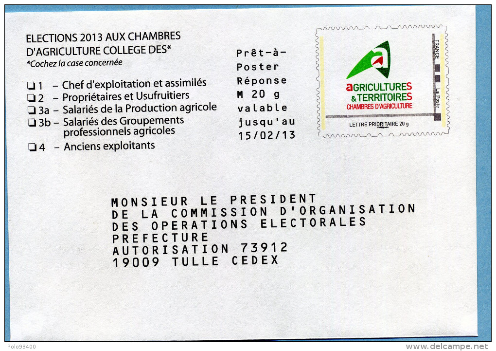 2013 CHAMBRES D'AGRICULTURE - Prêts-à-poster: Réponse