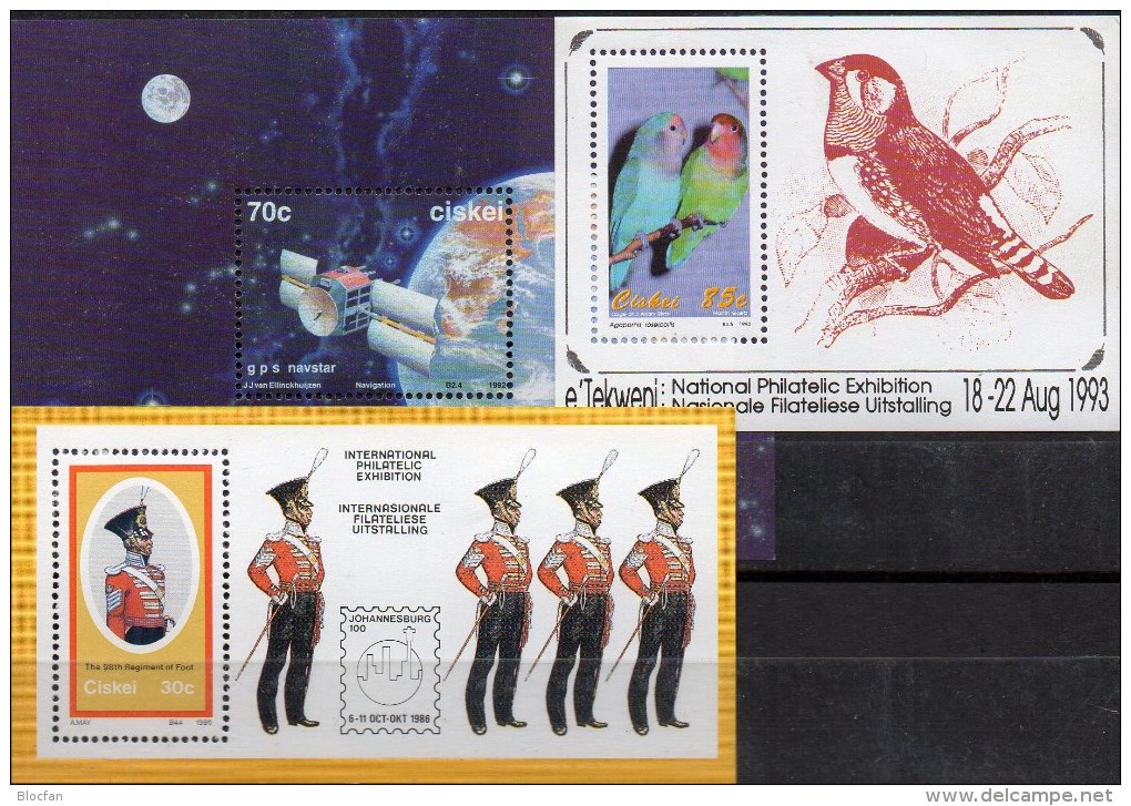 Uniformen 1986 Südafrika Ciskei Block 1,7+8 ** 19€ Garde Halley Vögel Bloc EXPO Philatelic M/s Sheet Bf South Africa RSA - Ciskei